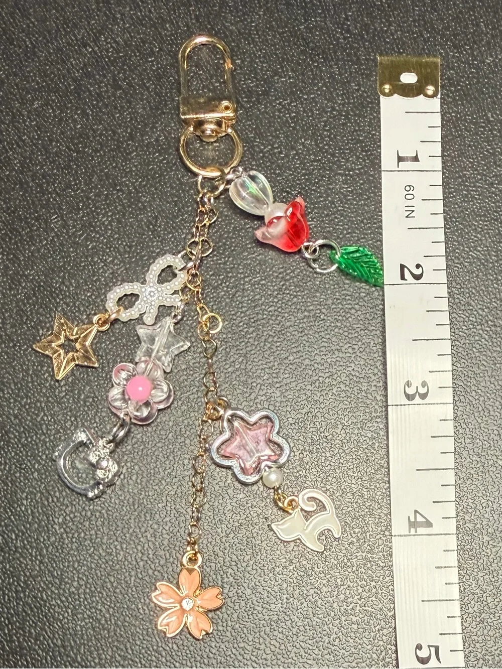 ✨Handmade✨ Gold Charm Keychain with Hello Kitty & Flower Charms